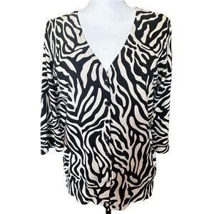 Josephine Chaus sz M 50% Silk‎ Leopard Print Animal Knit Cardigan Sweater - EUC